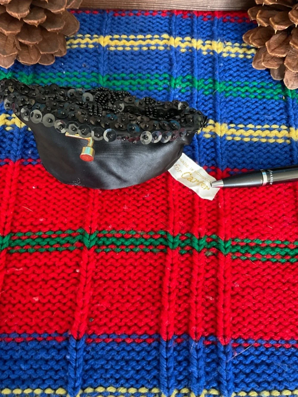 Vintage Hand- Beaded Sequin Evening Kisslock Coin Purse Pouch- Midnight Black